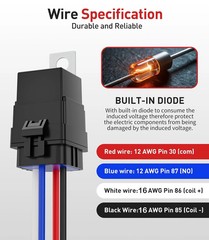 5 Pack Heavy Duty 4 Pin Waterproof Relay Switch 12V 12&16 AWG with 5x20A/30A/40A
