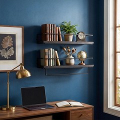 Floating Bathroom Shelves Set of 2 Wall Mounted Shelf with Black Metal Frame …