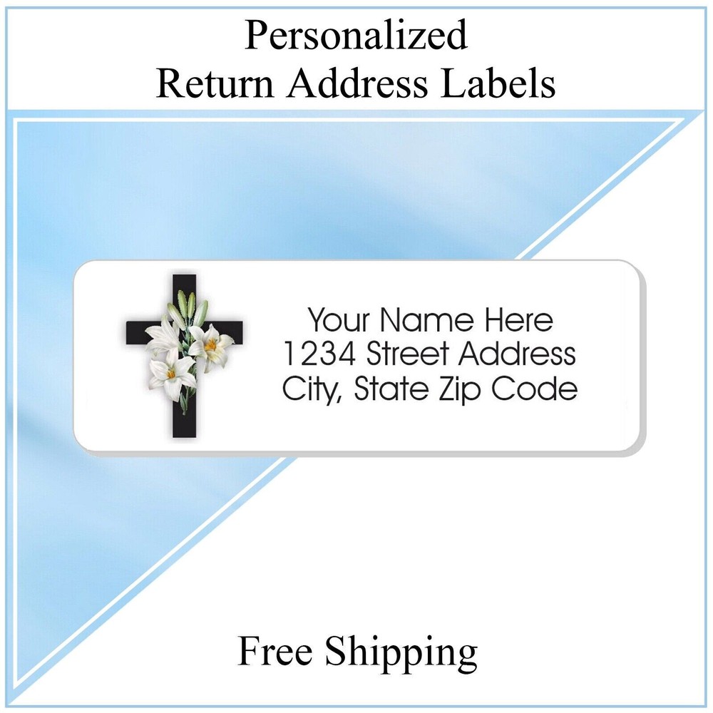 60 Return Address Labels Personalized Printed 3/4 x 2 1/4 Floral Cross