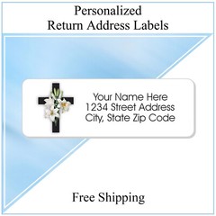 60 Return Address Labels Personalized Printed 3/4 x 2 1/4 Floral Cross