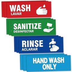 12 Pack Wash Rinse Sanitize Sink Labels, Hand Wash Only Sign, 3 Compartment Sink