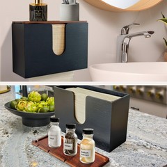 Bamboo Paper Towel Dispenser with Removable Wooden Lid Tray, Black
