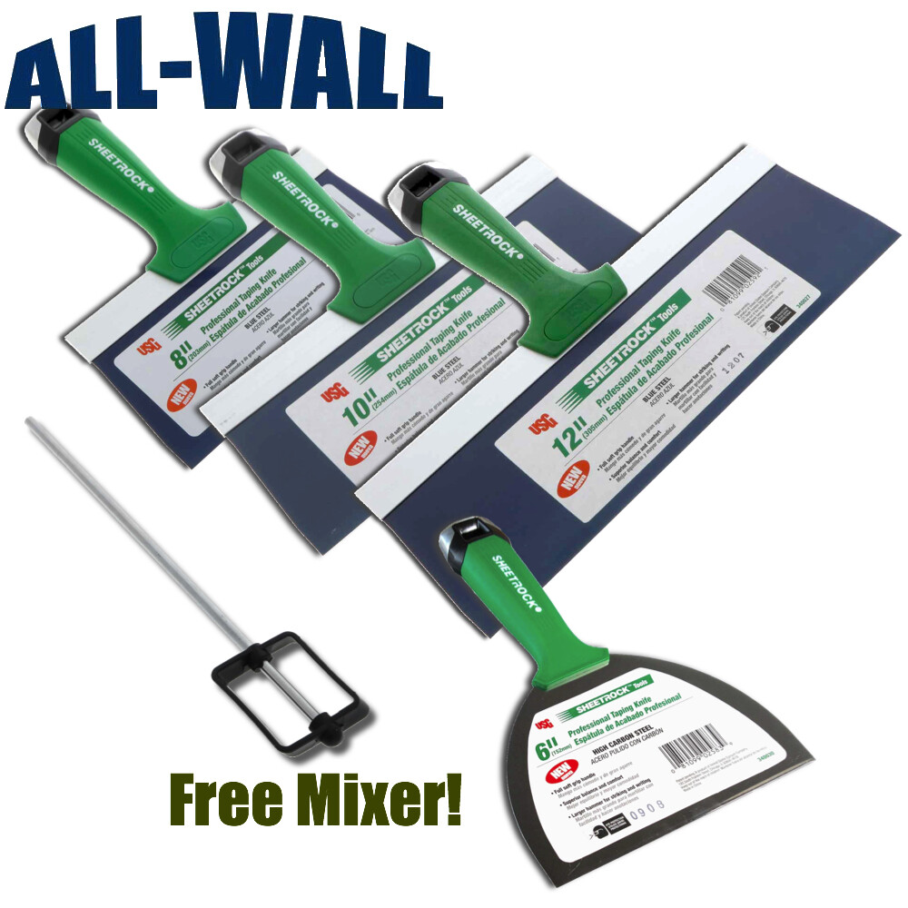 USG Sheetrock Pro Drywall Taping Knife Set 6-8-10-12 Matrix Style w/FREE Mixer!