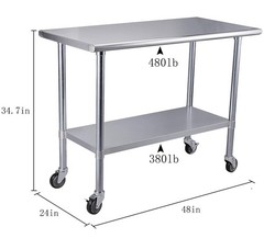 ROCKPOINT Stainless Steel Table for Prep & Work with Caster 48×24 Inches, NSF Me