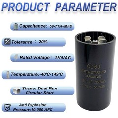 59 71 MFD uF 220VAC CD60 Circular Motor Starting Capacitors Franklin Control