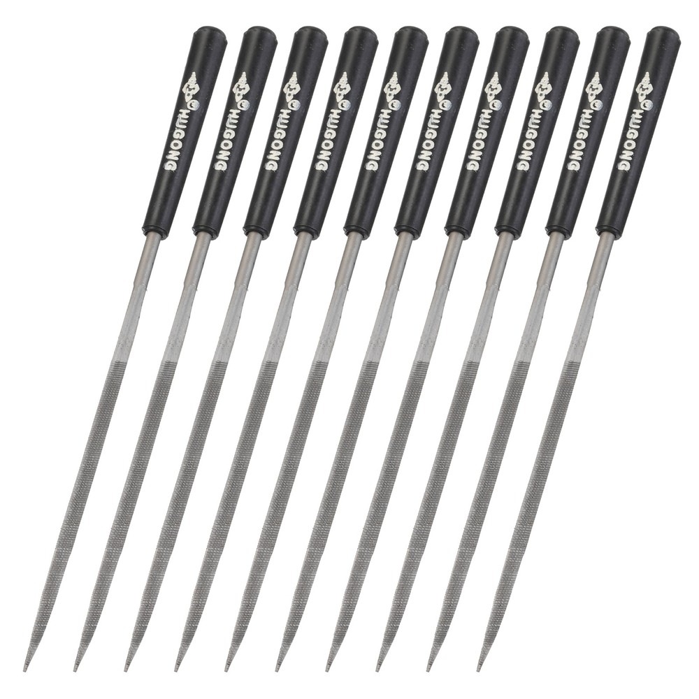 10Pcs Second Cut Steel Triangular Needle File Plastic Handle 3mm x 140mm