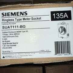Siemens Ringless SUAT111 –BG Meter Overhead Underground Socket No Bypass 135 A