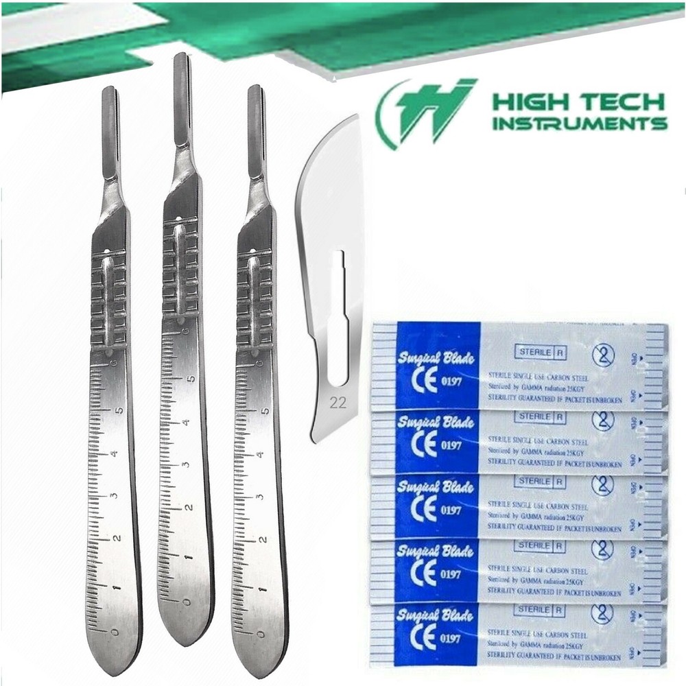 3 Brand New Scalpel Knife Handle #4 +30 Sterile Surgical Blades #22