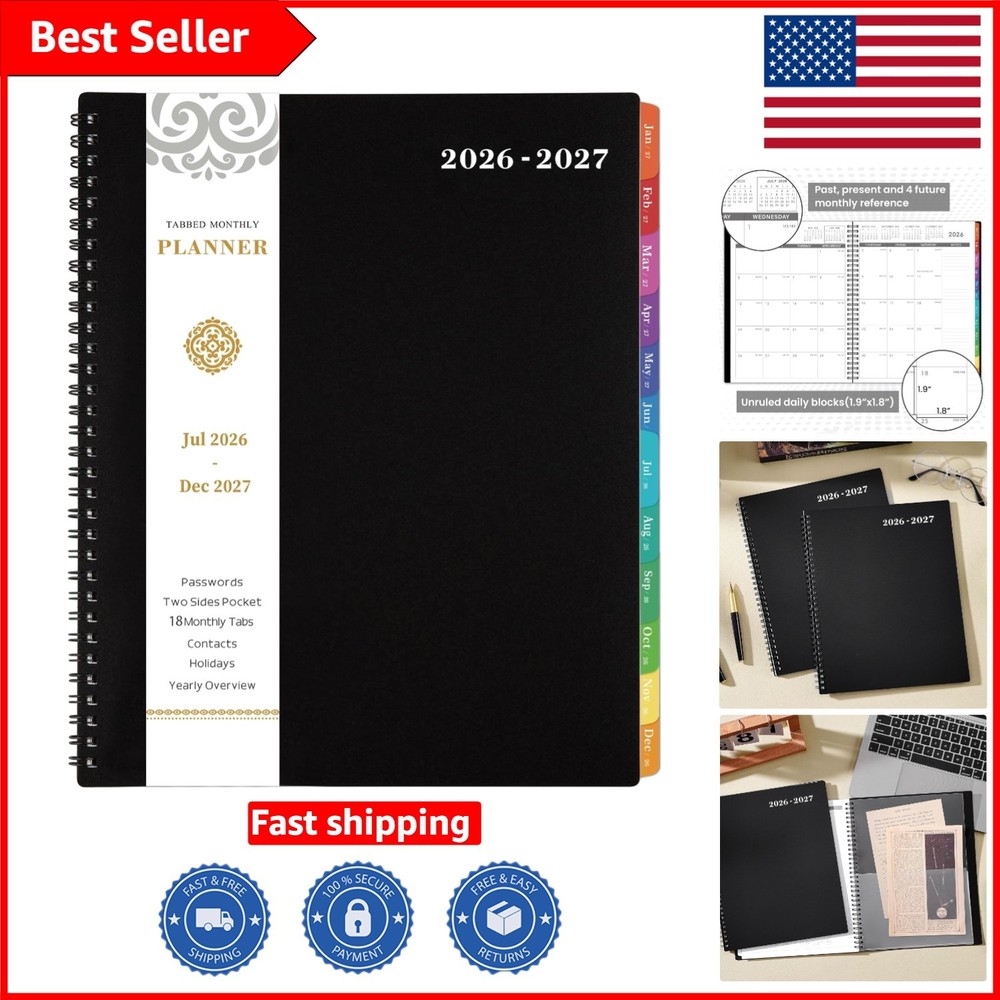 2026-2027 Monthly Calendar Planner: Unruled Pages with Colorful Tabs, 8.5″ x 11″