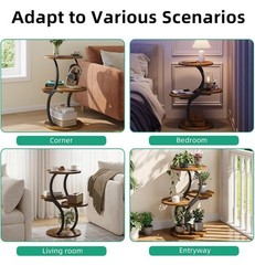 4-Tier S-Shaped Round Side Table – Rustic Brown End Coffee Accent Sofa Table