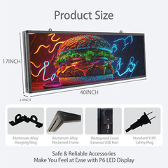 40”x17” Programmable LED Sign, WiFi/USB Control, Waterproof for Outdoor Use