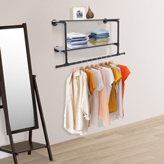 Clothes Display Rack with 2-tier Shelves, 2-tier Garment Rack, Wall Mounted Clot