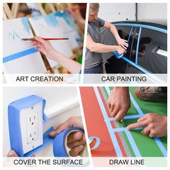 3 Rolls Blue Painters Masking Tape, 2 Inch x 60 Yards 5.5 Mil, Walls Painting