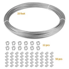 1/16″ 304 Stainless Steel Wire Rope 33FT with 50 Sleeves & 12 Thimbles Set