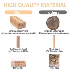 1/4-Inch Wooden Dowel Pins – 200 Pcs Fluted Wood Dowels 1/4 X 1-1/4 Inch