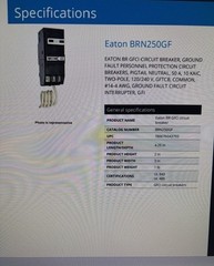 Eaton BRN250GF BR GFCI Circuit Breaker, Pigtail Neutral, 50 A 2 Pole 120/240 V