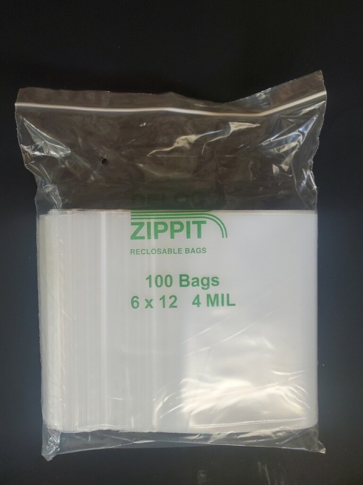 100 6 x 12 4MIL QSPAC Reclosable Zippit Zip Seal Lock Top Reloc Clear Bags 4 Mil