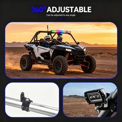 Aluminum UTV Roll Bar Flag Whip Light Bracket, 1.75″-2″ 360° Adjustable Mount