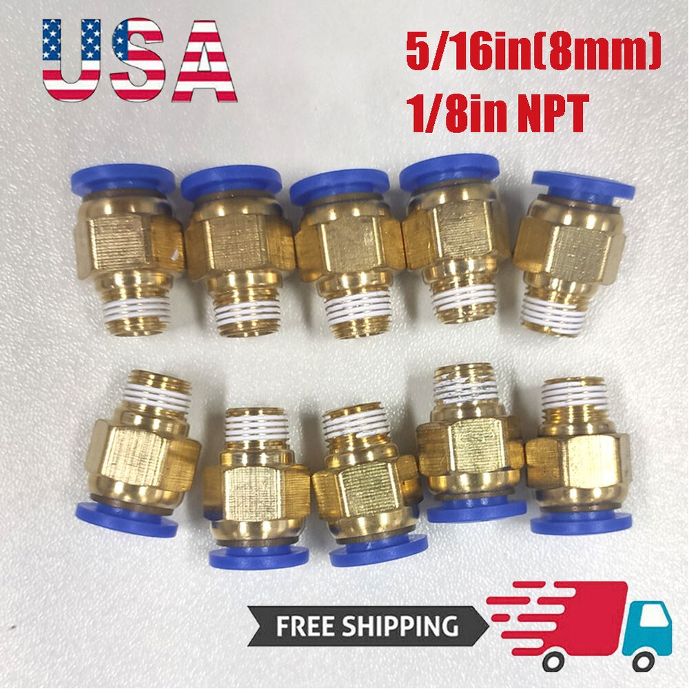 8mm or 5/16″ OD to 1/8″ NPT Male Straight Push In Connect Tube Fitting NEW-