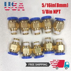 8mm or 5/16″ OD to 1/8″ NPT Male Straight Push In Connect Tube Fitting NEW-