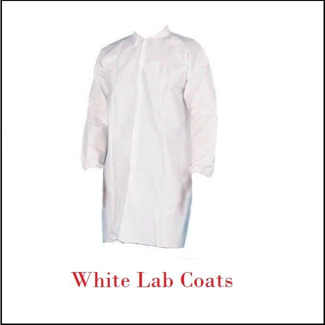 Disposable Lab Coats, White, PP & MP, Elastic Wrists, No Pocket Size: S – 4XL