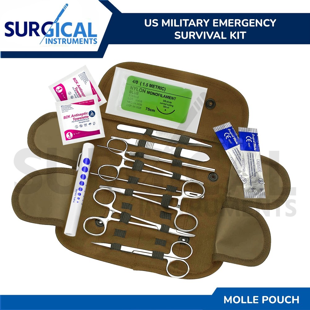 19 Pcs Tactical Coyote First Aid Surgical Kit Military Molle Pouch Complete Set