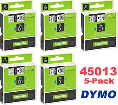 5x Dymo D1 Label Tape 45013 Black on White 1/2 Inch x 23 Feet Compatible product