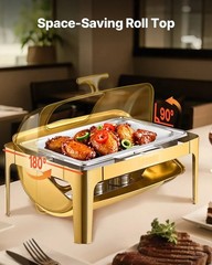 Roll Top Chafing Dish Buffet Complete Set, 9Qt Stainless Steel Chafer with Full