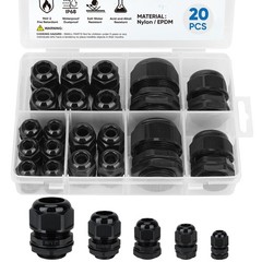 20 Pcs IP68 Waterproof Cable Gland Kit Nylon NPT Adjustable Cable Connectors …