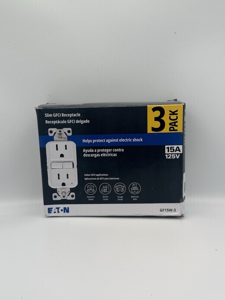 Eaton Tamper Resistant TRGF15W-3 15A/125V GFCI Recept 3-pack White
