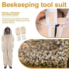 XXL Full Body Beekeeping Suit Ventilated Veil Hood with Gloves Beekeeper Outfit