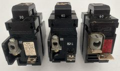 Lot of 3 Pushmatic Circuit Breakers 30A P230, 40A P240 & 60A P260 2 Pole