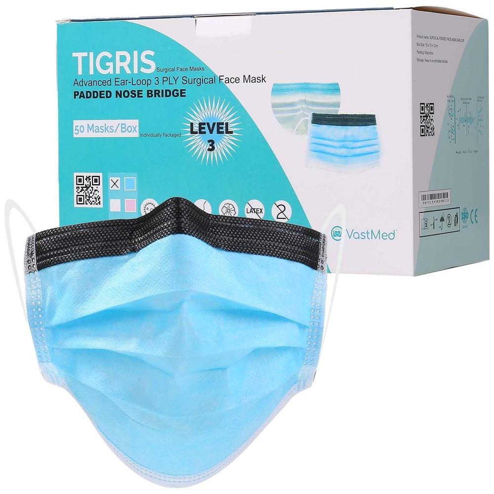 Disposable Face Masks with Nose Foam, 3-Ply by Vastmed