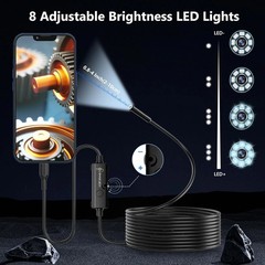 1920P 5M Endoscope Camera with Light,HD Borescope Camera for iOS Android, 8 LEDs