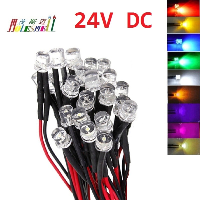5mm Flat 24V Pre-Wired Red Yellow Blue Green White Orange UV Pink Warm white Led