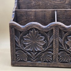 Vintage Lerner Faux Wood Look Plastic Desk Organizer 70s Retro MCM 3 Tier 6 Slot