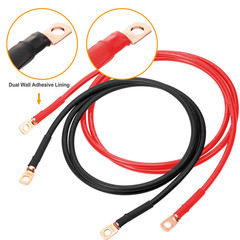 4 AWG Gauge Copper Lugs w/ BLACK & RED Heat Shrink End Ring Terminals Wire 20pcs