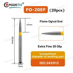 US Dental Diamond Burs FG Burs Flame Ogival For High Speed Friction Grip 20PCS