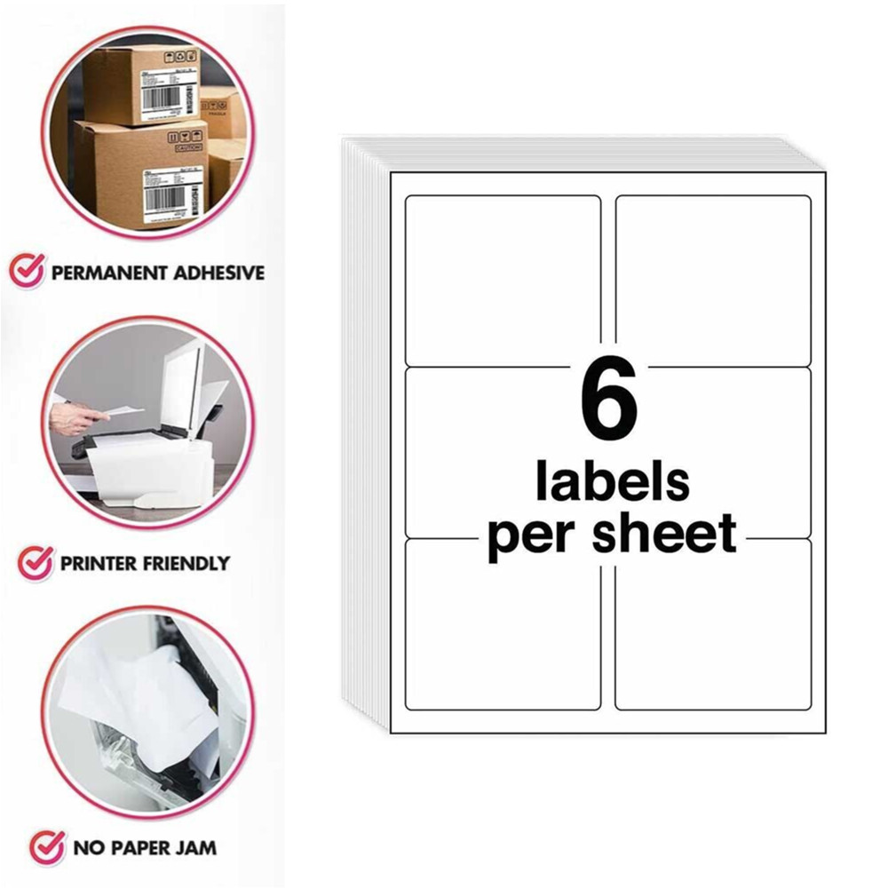 1000 Sheets Blank Address Shipping Labels Self Adhesive 6 up/sheet 3 1/3″ x 4″
