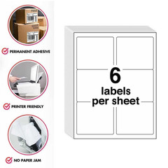 1000 Sheets Blank Address Shipping Labels Self Adhesive 6 up/sheet 3 1/3″ x 4″