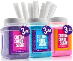 Candery Cotton Candy Floss Sugar 3-Pack with 100 Premium Cones