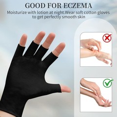 3 Pairs of Fingerless Cotton Gloves 100% Black Cotton Moisturizing Gloves for…