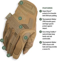 Mechanix Wear M-Pact Tactical Gloves Secure Fit Safety Gloves Coyote Free Ship