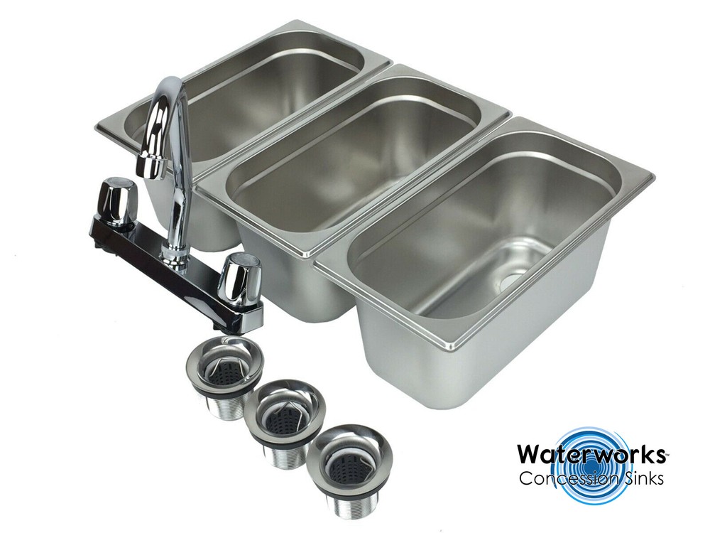 Concession Sink 3 Compartment Portable Stand Food Truck Trailer 3 Small w/Faucet