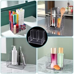 Acrylic Pen Holder 3 Compartments Desk Organizer Clear Pencil Holder for Office