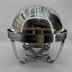 Vintage Chrome Round Roll Top Full Size 20” Chafer Chafing Dish Brass Handle