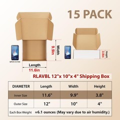 12x10x4 Shipping Boxes Set of 15, White Corrugated Cardboard Mailer Box for P…