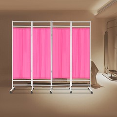 4 Panels Foldable Medical Room Divider Portable Medical Privacy Screen Pink