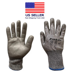 12 Pairs PROSAFE Cut Resistant Level A5 Work Gloves Grey PU Palm Coated