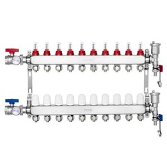 10-Port Hydronic Manifold – Stainless, 1/2″ Adapters, 5L/min